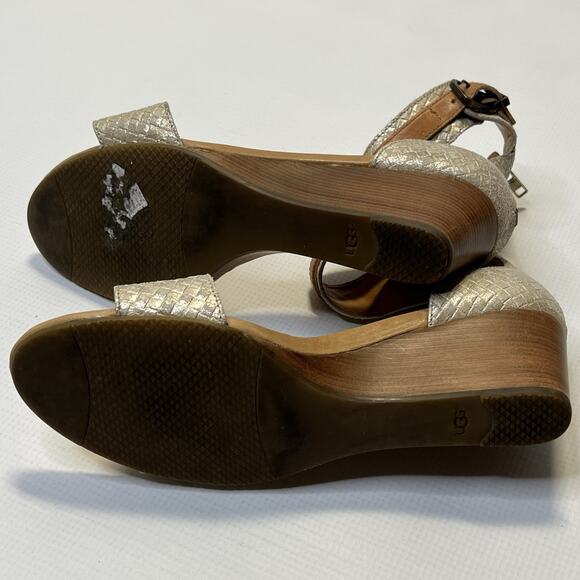 UGG Cream and Tan Wedge Sandals - Picture 9 of 14